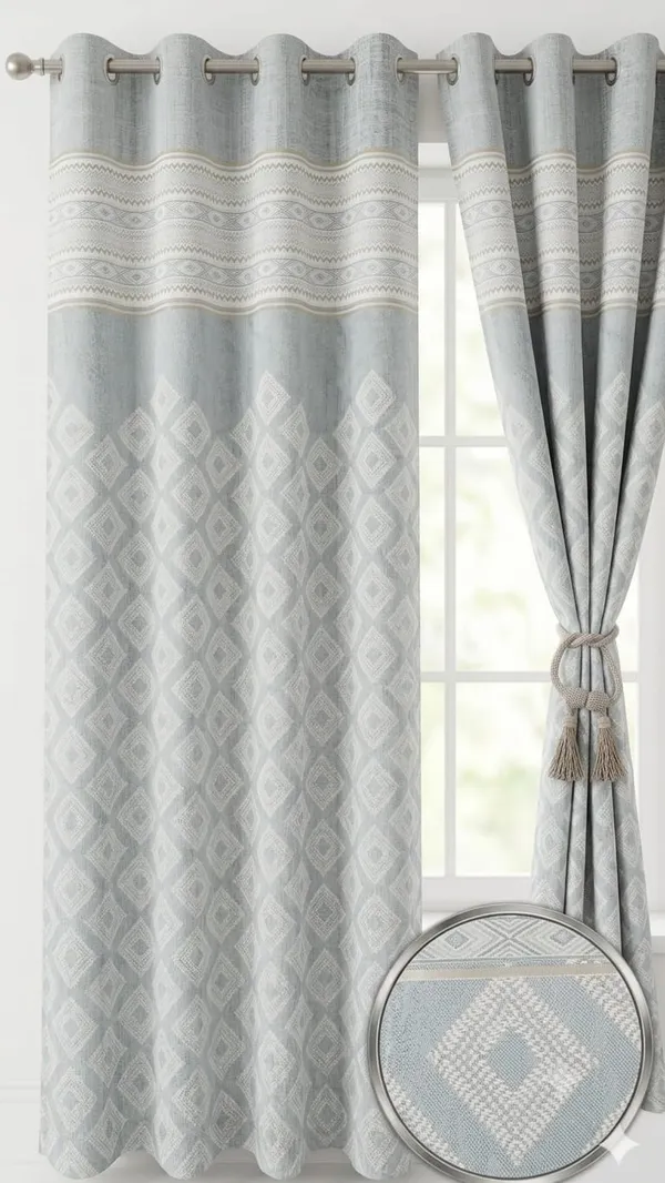 Fabric_Geometric_Pattern_Grommet_Window_Curtain