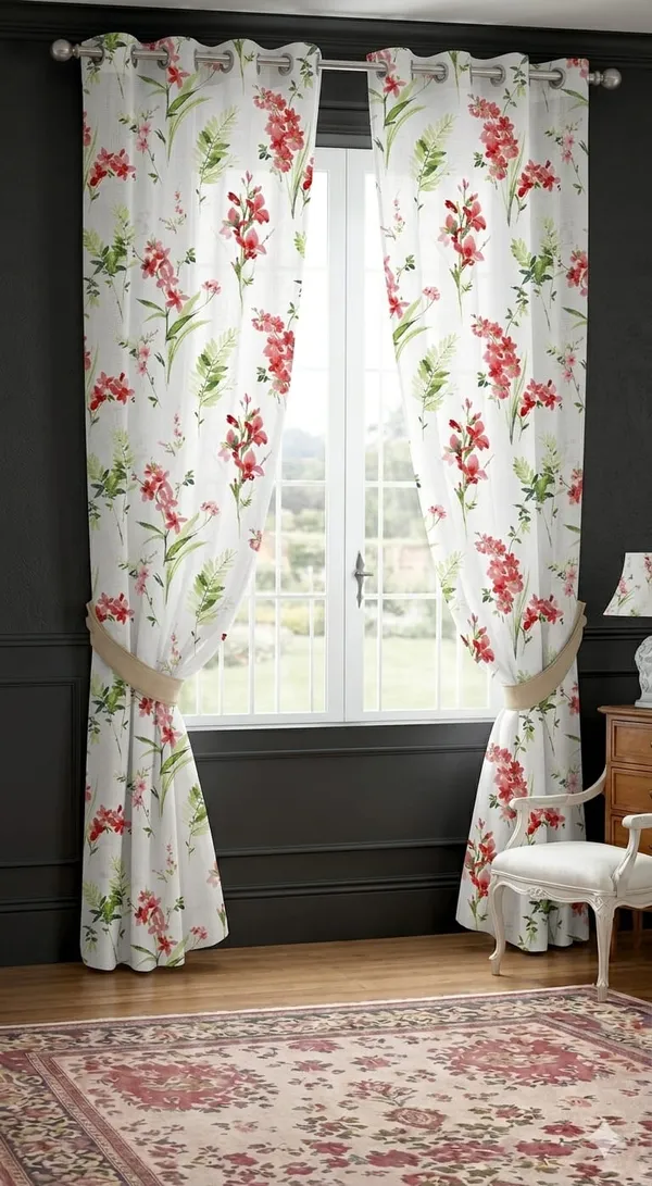 White_Floral_Print_Eyelet_Window_Curtains