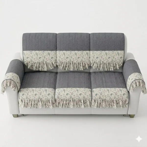 Charcoal_Grey_Waffle_Weave_Botanical_Print_Sofa_Cover_Set