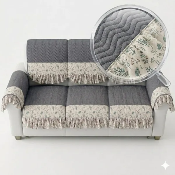 Charcoal_Grey_Waffle_Weave_Botanical_Print_Sofa_Cover_Set