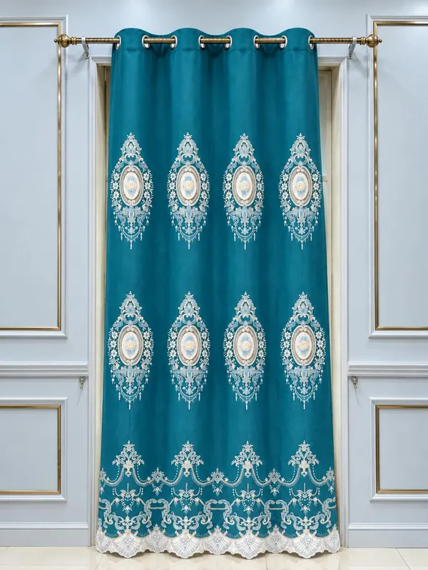Teal_Velvet_Ornate_Pattern_Curtain