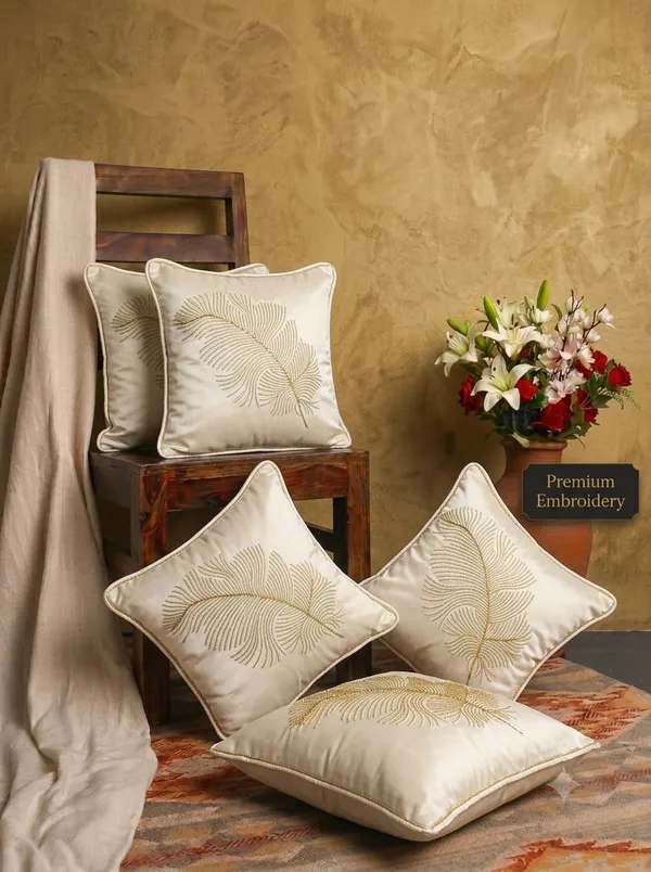Cream_Embroidered_Leaf_Pattern_Cushion_Cover