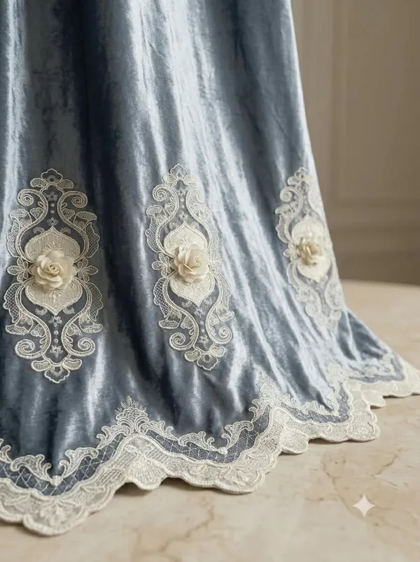 Grey_Velvet_Embroidered_Saree_For_Women