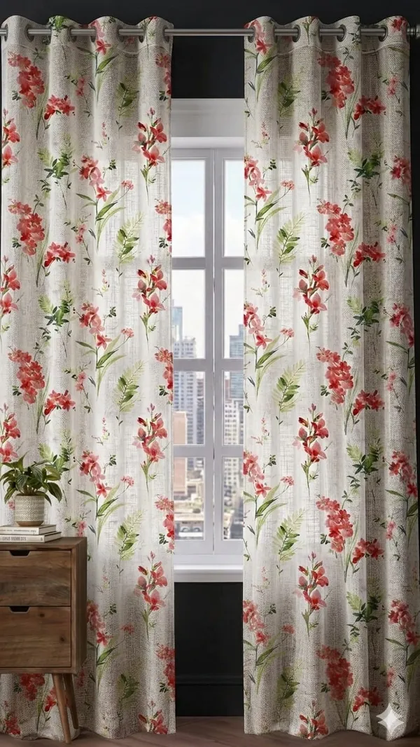 White_Floral_Print_Eyelet_Window_Curtains