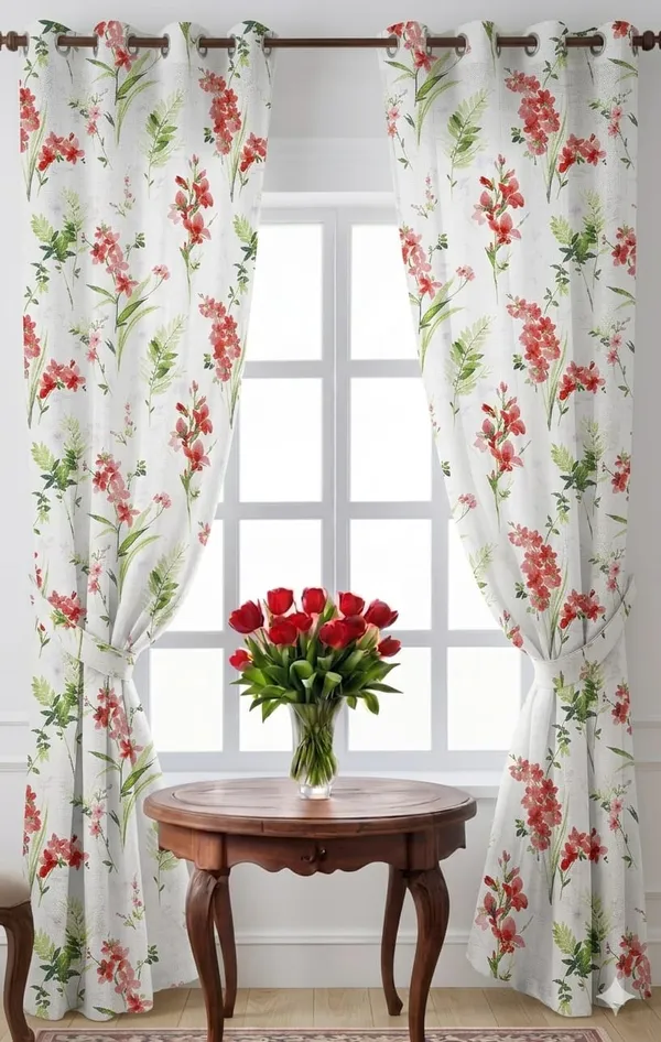 White_Floral_Print_Eyelet_Window_Curtains