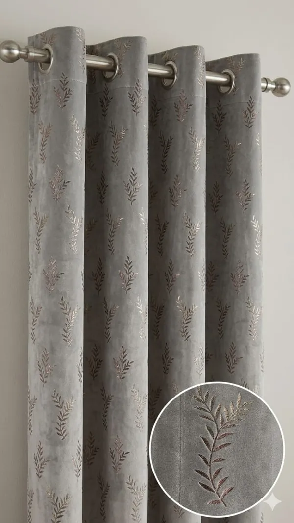 Grey_Embroidered_Leaf_Pattern_Curtain