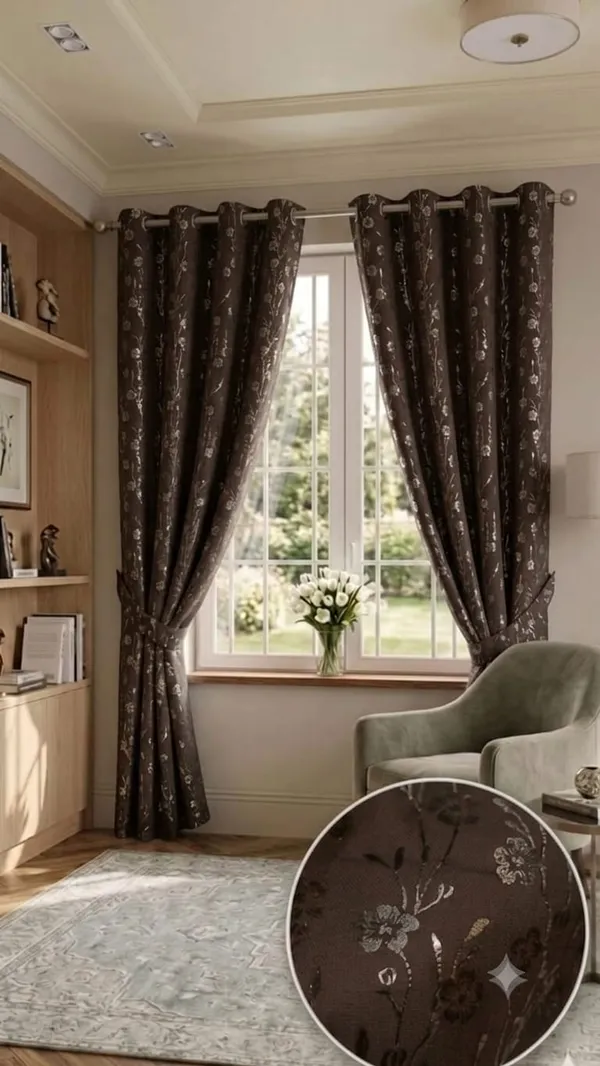 Brown_Floral_Print_Window_Curtains