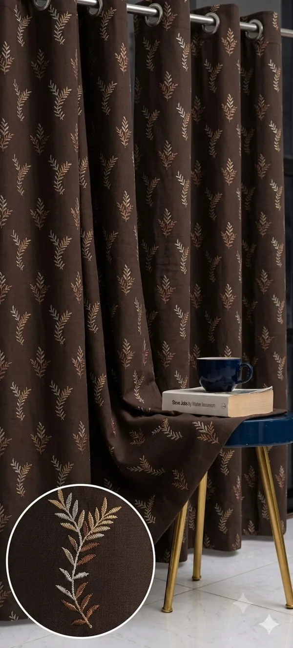 Brown_Leaf_Print_Eyelet_Curtain