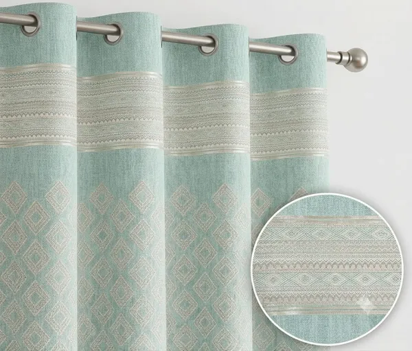 Fabric_Geometric_Pattern_Grommet_Window_Curtain