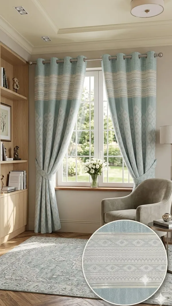 Fabric_Geometric_Pattern_Grommet_Window_Curtain