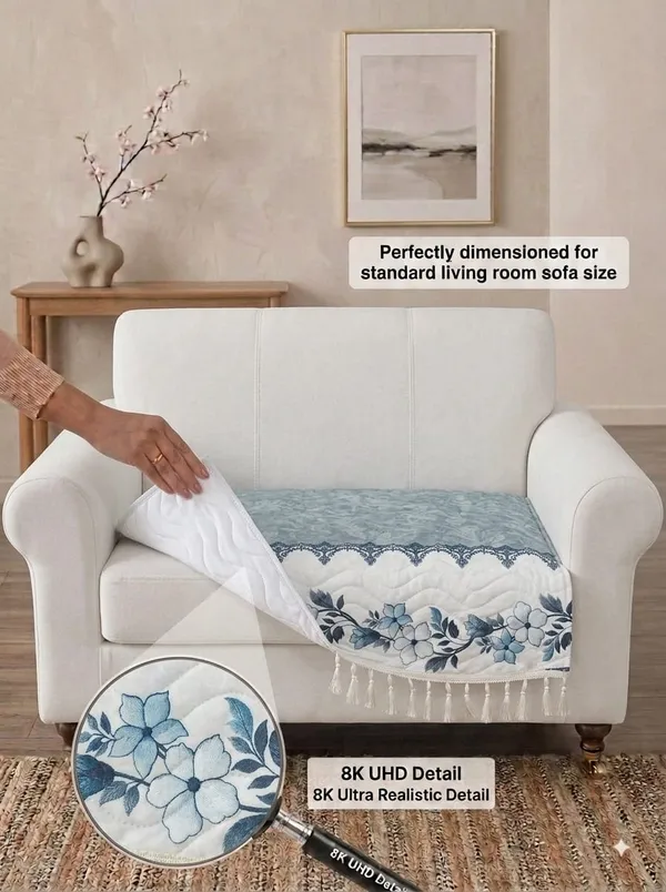 Quilted_Floral_Print_Blue_White_Sofa_Seat_Cover
