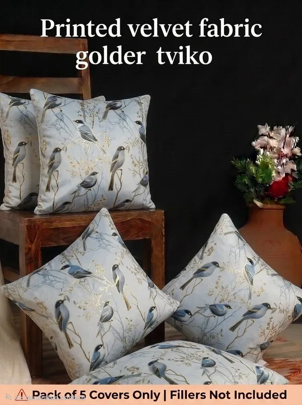 Velvet_Bird_Print_Cushion_Cover_Set_Of_5