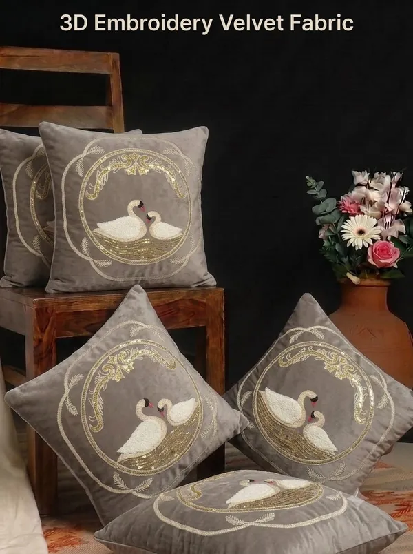 Grey_Velvet_Embroidered_Set_Of_5_Cushion_Covers
