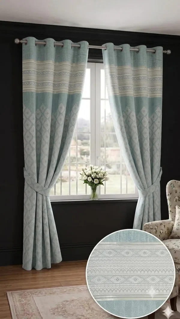 Fabric_Geometric_Pattern_Grommet_Window_Curtain