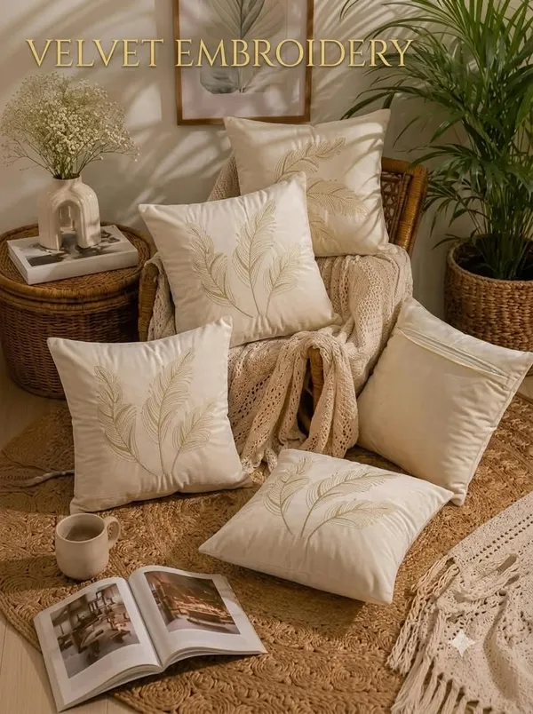 Velvet_Contemporary_Feather_Embroidered_Cushion_Covers_Set_Of_5