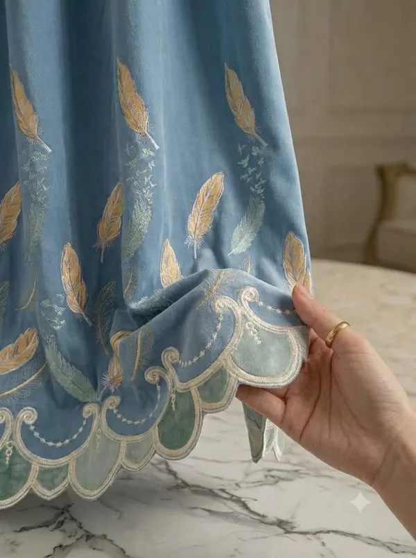 Blue_Embroidered_Feather_Print_Curtain