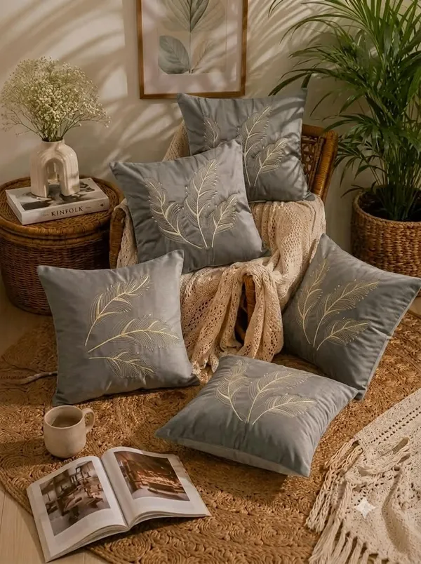 Grey_Embroidered_Leaf_Cushion_Cover