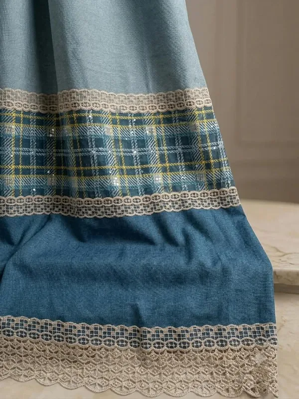 Fabric_Traditional_Plaid_Lace_Window_Curtain