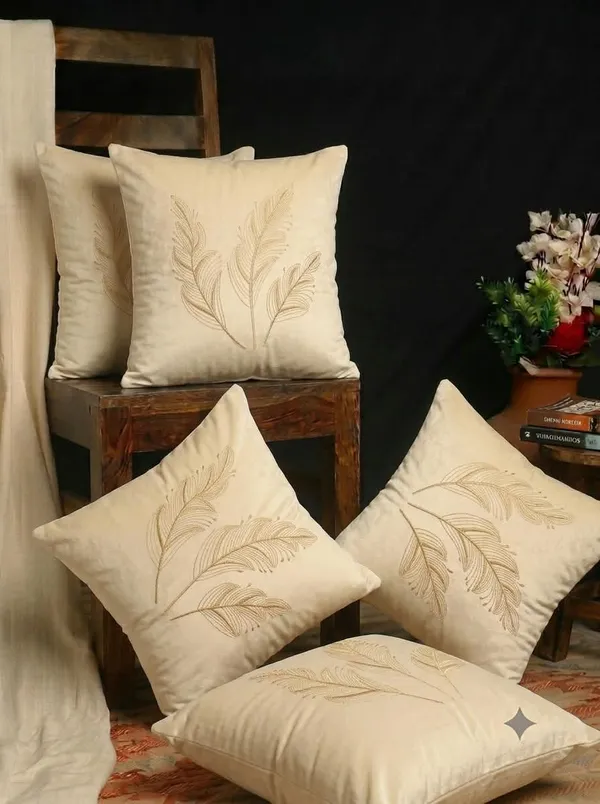 Velvet_Contemporary_Feather_Embroidered_Cushion_Covers_Set_Of_5