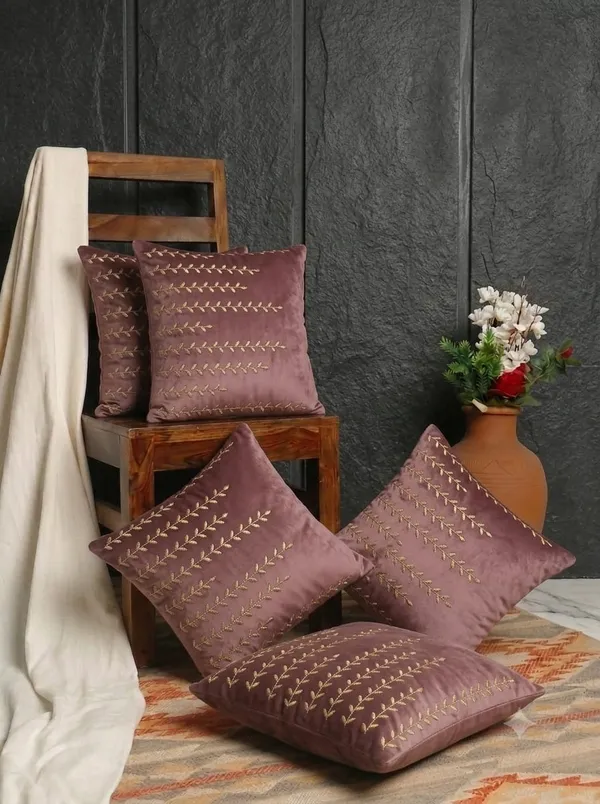 Purple_Embroidered_Leaf_Pattern_Cushion_Cover