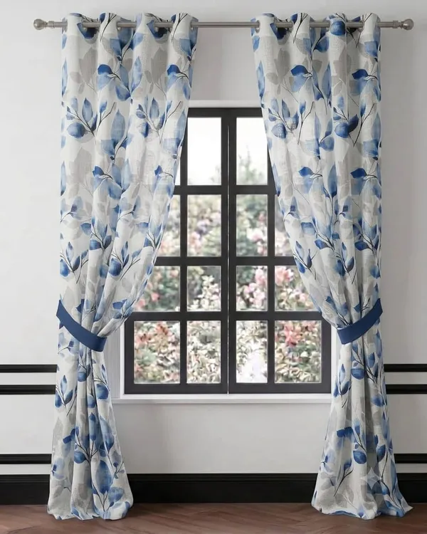 Fabric_Floral_Print_Grommet_Curtain_For_Windows_And_Doors