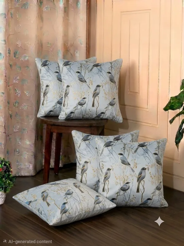 Velvet_Bird_Print_Cushion_Cover_Set_Of_5