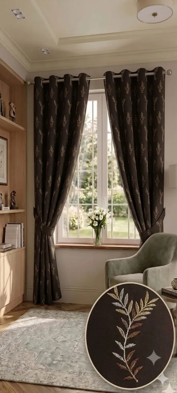 Brown_Leaf_Print_Eyelet_Curtain