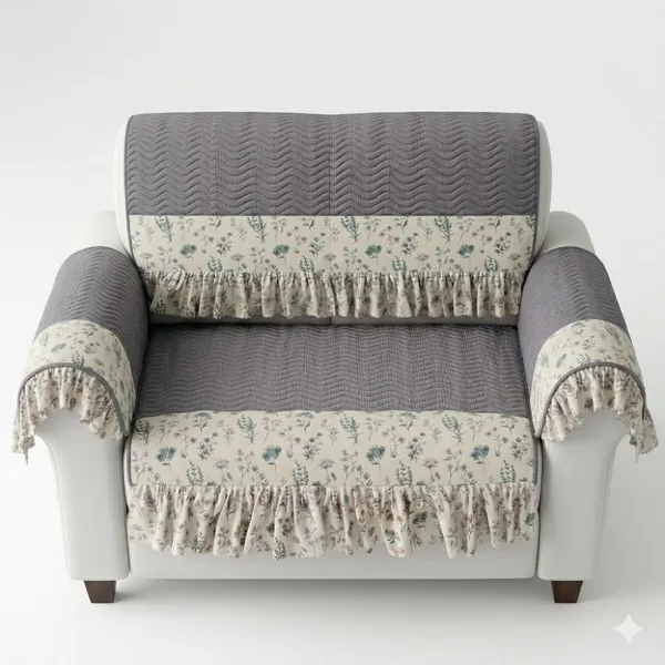Charcoal_Grey_Waffle_Botanical_Print_Sofa_Cover