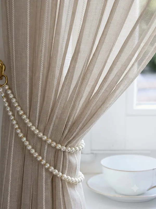 Sheer_Striped_Window_Curtain_With_Pearl_Tieback