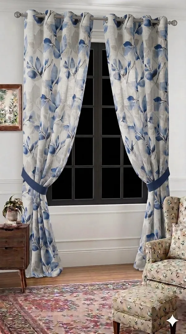 Fabric_Floral_Print_Grommet_Curtain_For_Windows_And_Doors