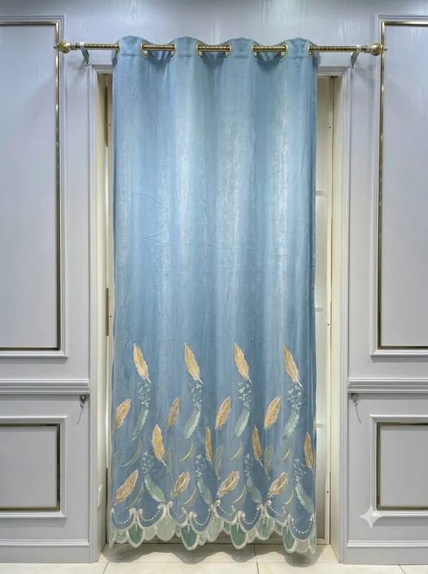 Blue_Embroidered_Feather_Print_Curtain