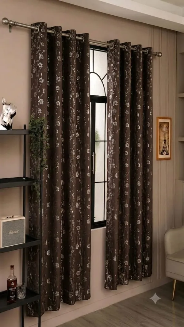 Brown_Floral_Print_Window_Curtains