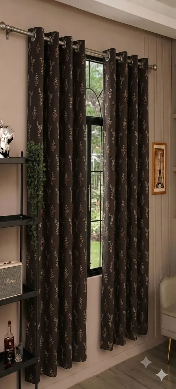 Brown_Leaf_Print_Eyelet_Curtain