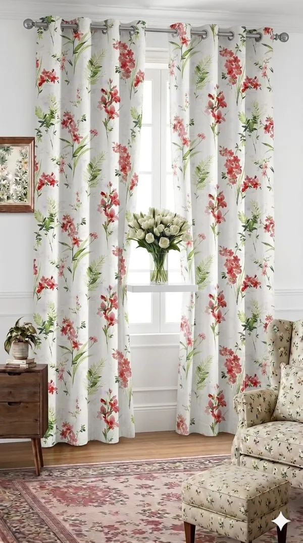 White_Floral_Print_Eyelet_Window_Curtains