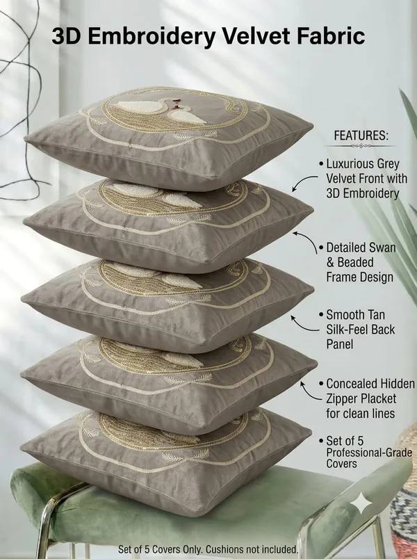 Grey_Velvet_Embroidered_Set_Of_5_Cushion_Covers