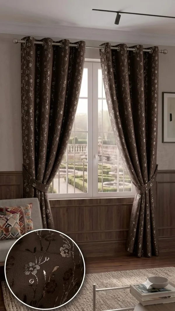 Brown_Floral_Print_Window_Curtains