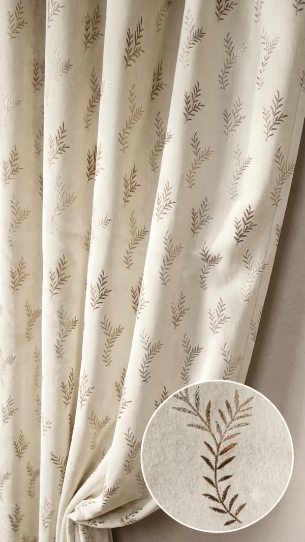 Cream_Botanical_Leaf_Print_Curtain
