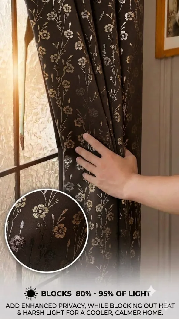 Brown_Floral_Print_Window_Curtains