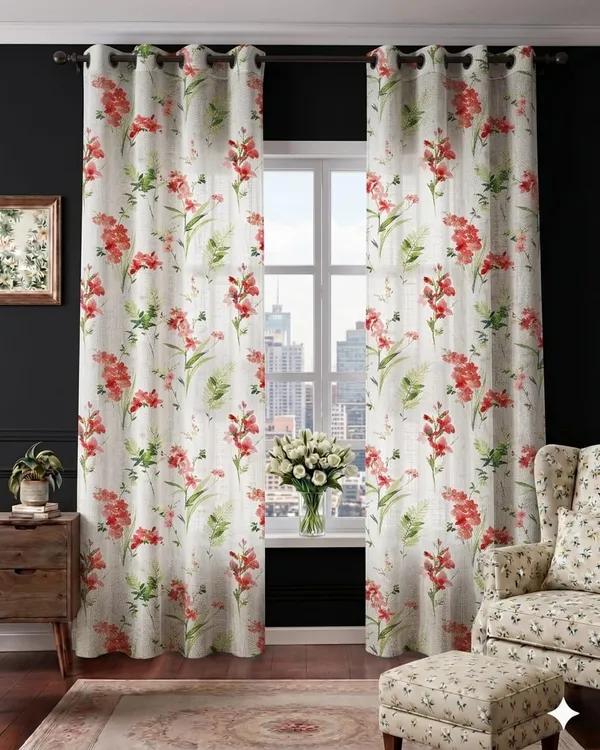 White_Floral_Print_Eyelet_Window_Curtains