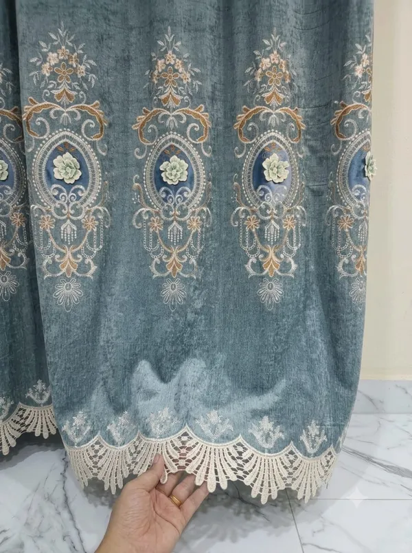 Teal_Floral_Embroidered_Lace_Border_Curtain