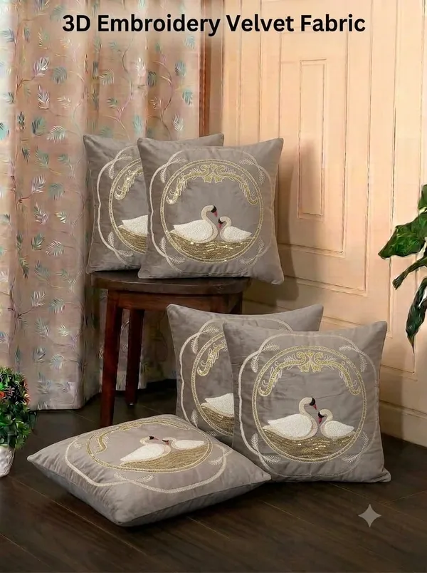Grey_Velvet_Embroidered_Set_Of_5_Cushion_Covers