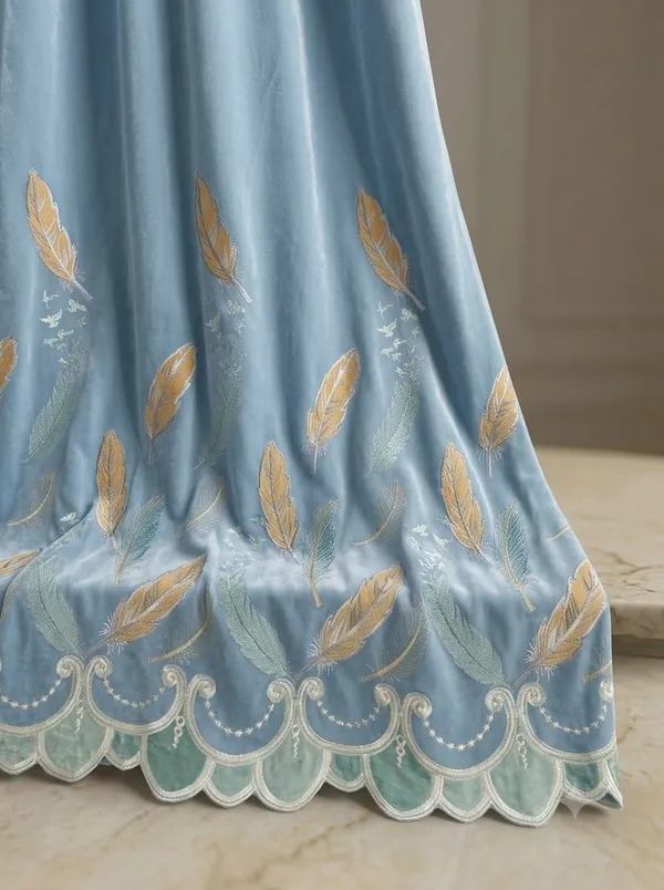 Blue_Embroidered_Feather_Print_Curtain