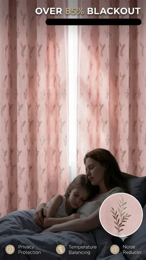 Pink_Floral_Print_Blackout_Curtain