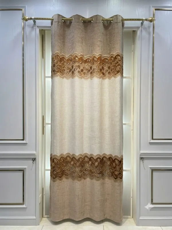 Beige_Fabric_Embroidered_Leaf_Pattern_Curtain
