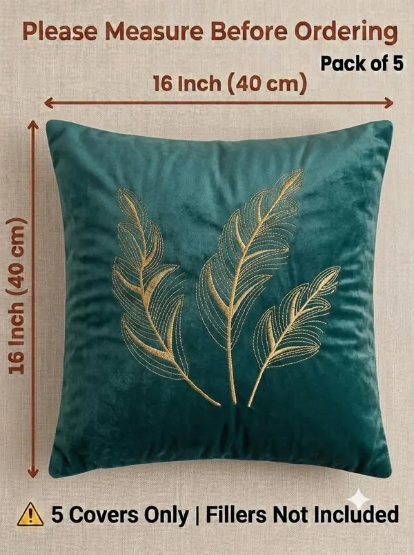 Teal_Velvet_Embroidered_Leaf_Pattern_Cushion_Cover