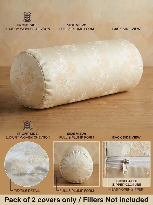 Cream_Floral_Print_Bolster_Cushion_Covers_Pack_Of_2