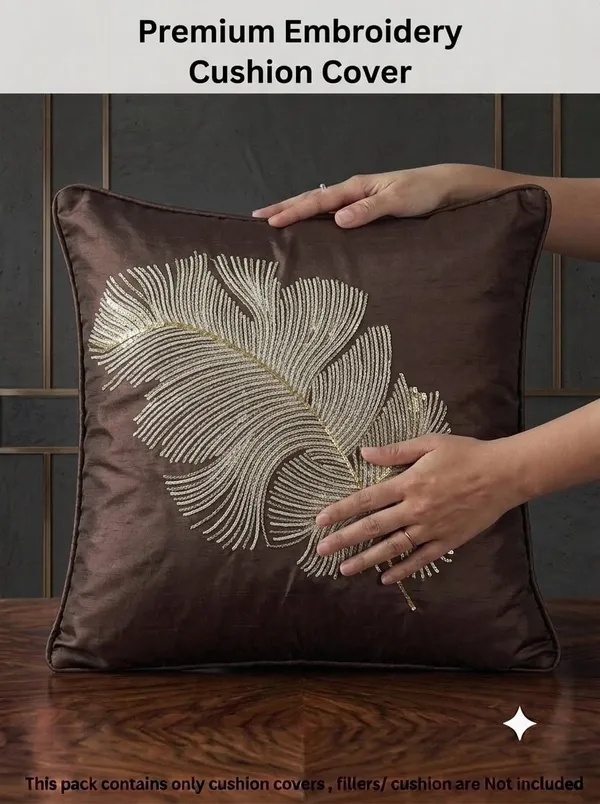 Brown_Embroidered_Feather_Pattern_Cushion_Cover