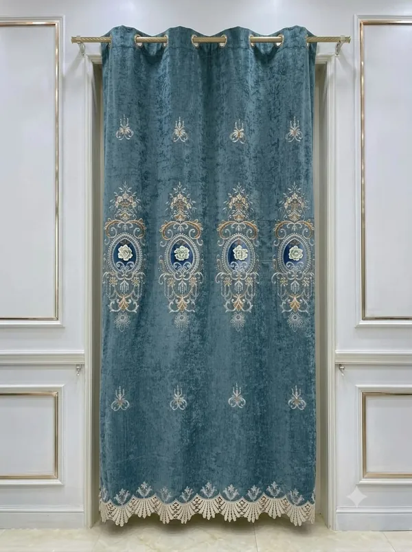 Teal_Floral_Embroidered_Lace_Border_Curtain