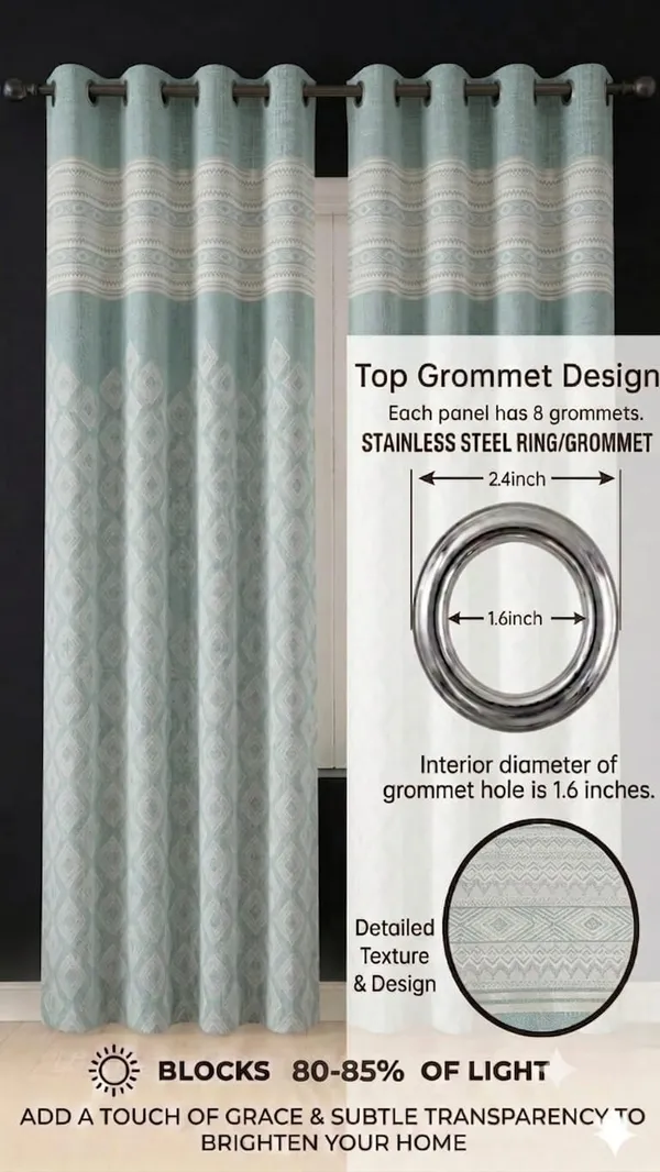 Fabric_Geometric_Pattern_Grommet_Window_Curtain