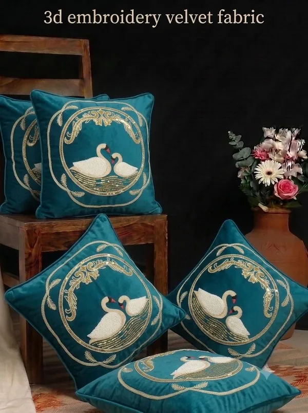 Velvet_Decorative_Swan_Embroidered_Cushion_Covers_Set_Of_5